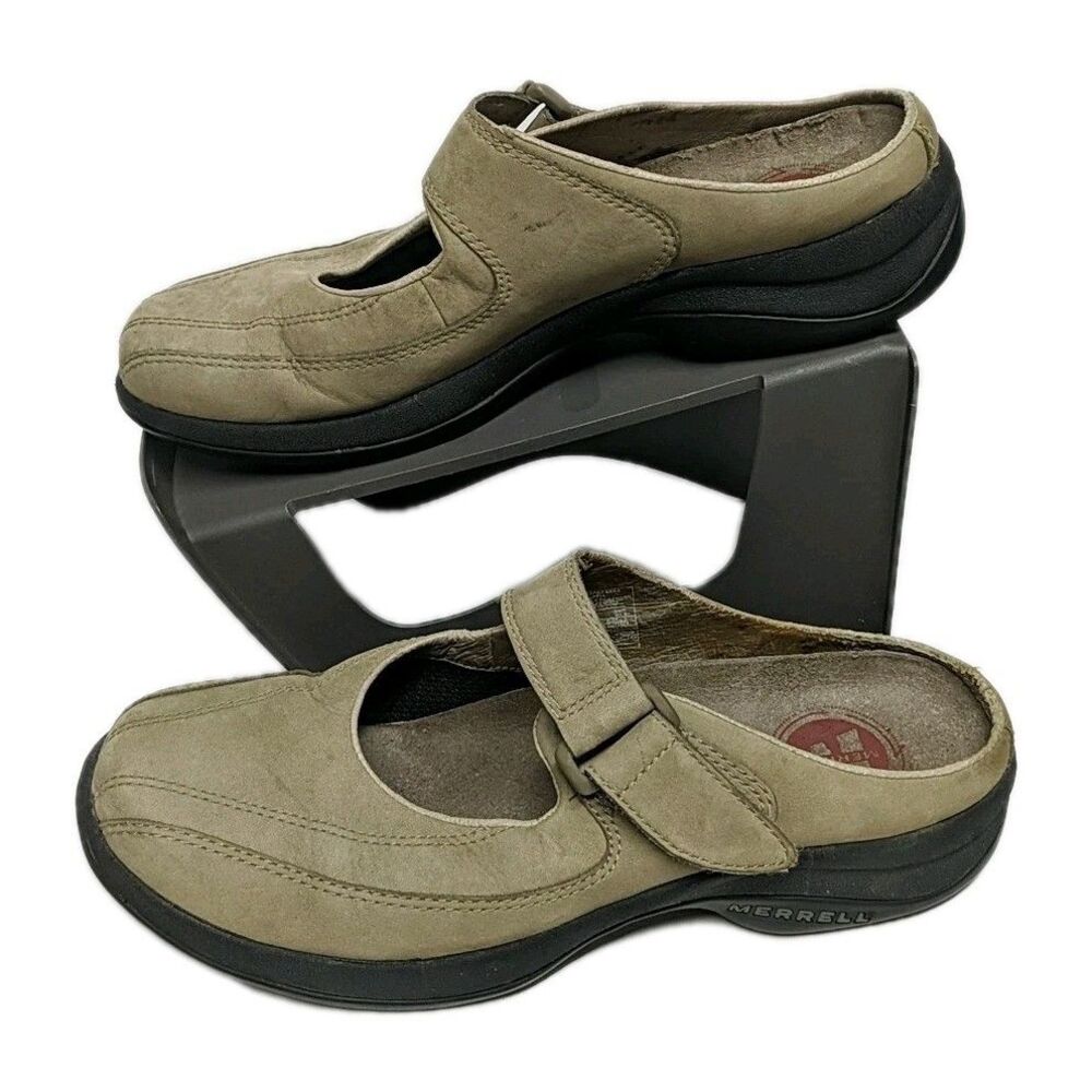 Merrell Topo Clutch Women US 9 Sand Suede Mary Jane Mules Slip On Shoes